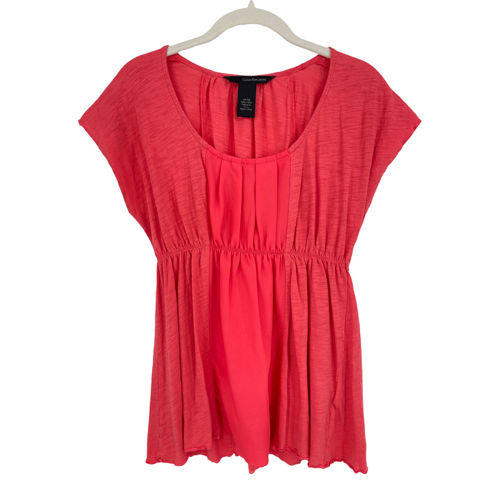 CALVIN KLEIN Baby Doll Shirt Top Cap Sleeves - Coral- Size Small